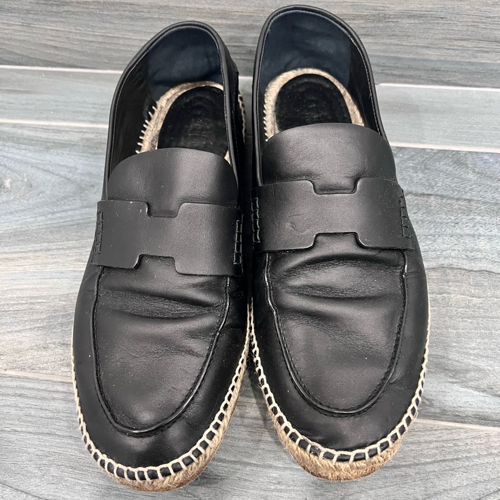 Hermes Trip Espadrille Men's Black Leather Espadrille Loafers Size US 10 EU43